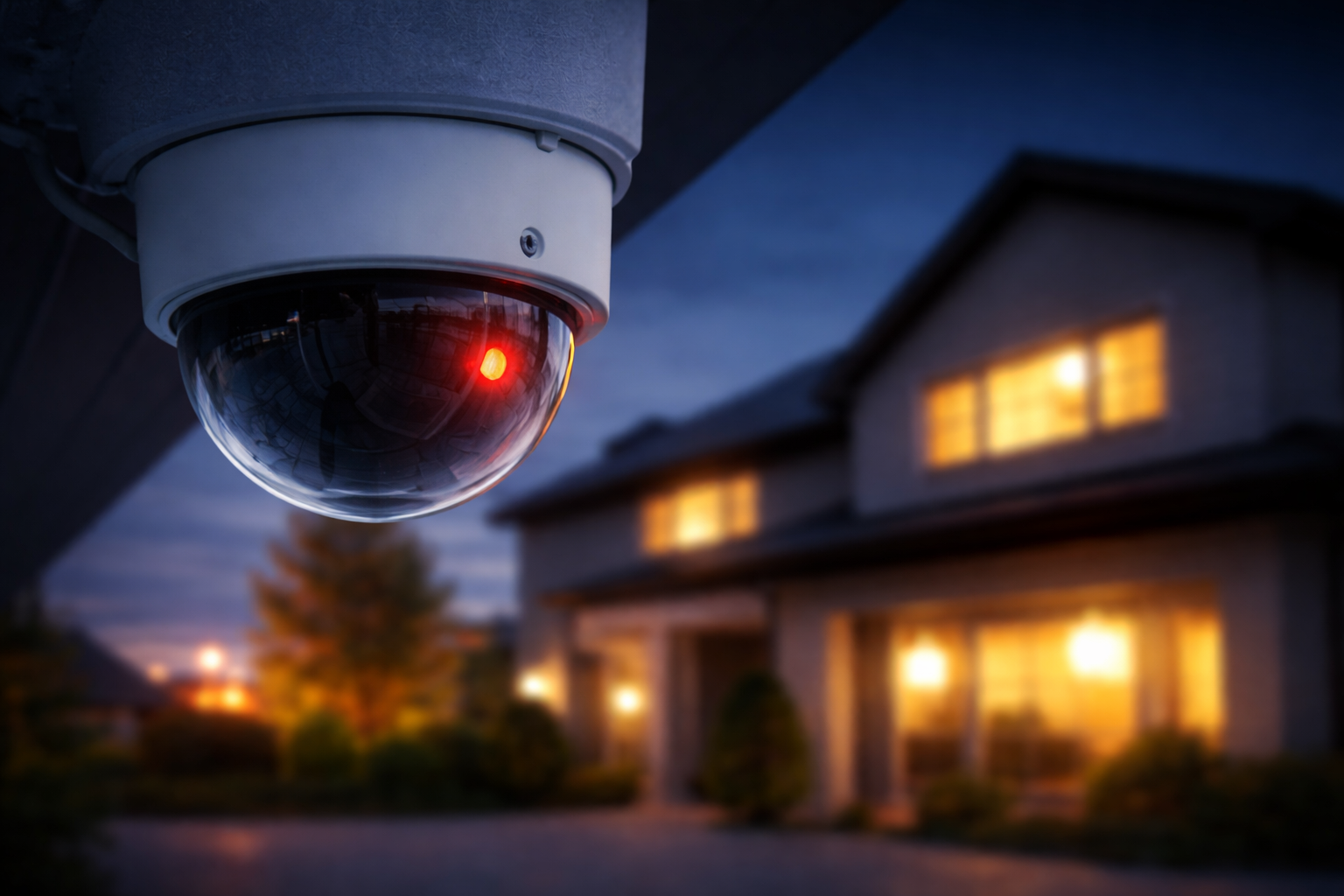 security camera under twilight sky